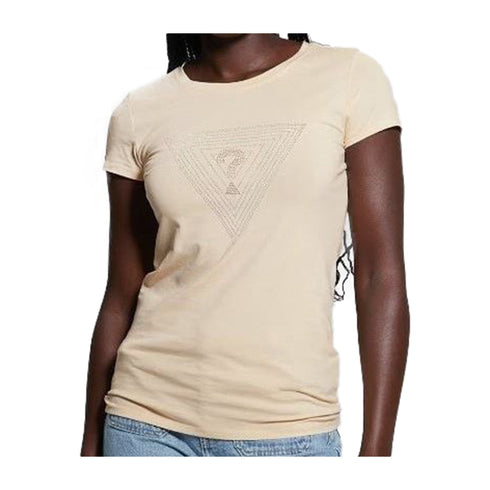 Guess T-shirt T-shirt Donna con logo strass Panna - Francavilla Moda